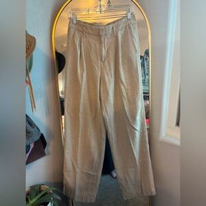 Khaki colored Linen Pleated Trousers